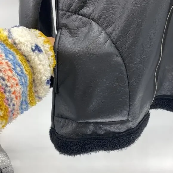 Bryn Walker faux leather fleece lined full zip hooded coat minimalist size S - Picture 3 of 8